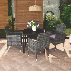 Comparateur de prix : vidaXL Mobilier à dîner de jardin et coussins 5pcs Résine tressée Gris