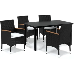 vidaXL Mobilier à dîner de jardin et coussins 5pcs Résine tressée Noir pas cher