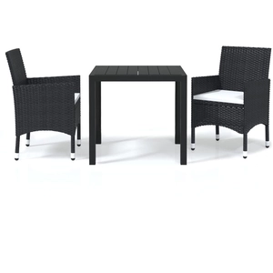 vidaXL Ensemble à dîner de jardin avec coussins 3 pcs poly rotin noir pas cher