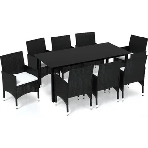 vidaXL Mobilier à dîner de jardin et coussins 9pcs Résine tressée Noir pas cher