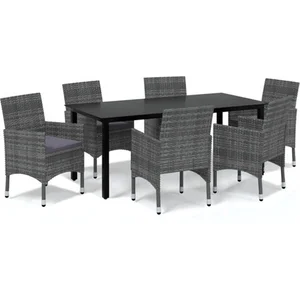 vidaXL Mobilier à dîner de jardin et coussins 7pcs Résine tressée Gris pas cher