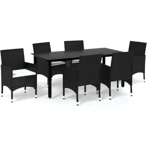 vidaXL Mobilier à dîner de jardin et coussins 7pcs Résine tressée Noir pas cher