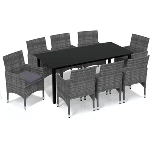 vidaXL Meubles à dîner de jardin et coussins 9 pcs Poly rotin Gris pas cher