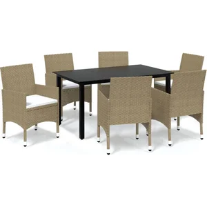 vidaXL Meubles à dîner de jardin et coussins 7 pcs Poly rotin Beige pas cher