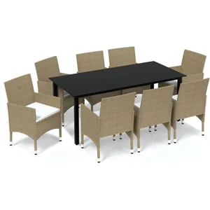 vidaXL Meubles à dîner de jardin et coussins 9 pcs Poly rotin Beige pas cher