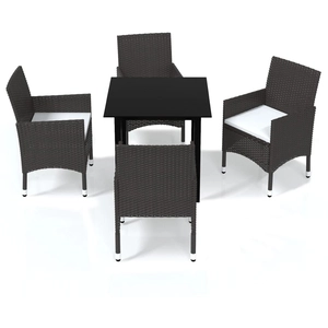 vidaXL Meubles à dîner de jardin et coussins 5 pcs Poly rotin Marron pas cher