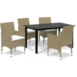 Comparateur de prix : vidaXL Meubles à dîner de jardin et coussins 5 pcs Poly rotin Beige