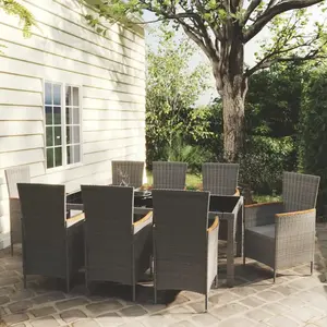 vidaXL Mobilier à dîner de jardin 9pcs et coussins Résine tressée Gris pas cher