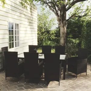 vidaXL Ensemble à manger d'extérieur 9pcs coussins résine tressée noir pas cher