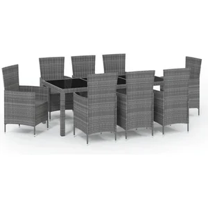 vidaXL Mobilier à dîner de jardin 9pcs et coussins Résine tressée Gris pas cher