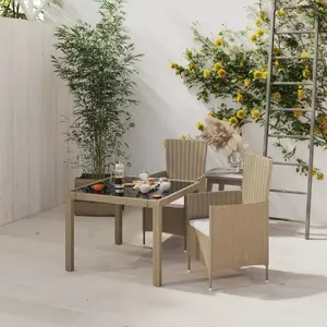 vidaXL Mobilier à dîner de jardin 3 pcs coussins Résine tressée Beige pas cher