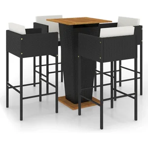 vidaXL Ensemble de bar de jardin 5 pcs et coussins Résine tressée Noir pas cher