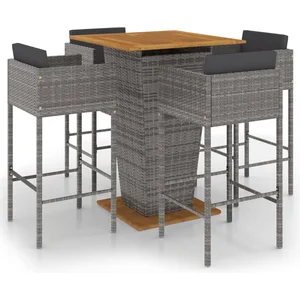 vidaXL Ensemble de bar de jardin 5 pcs et coussins Résine tressée Gris pas cher