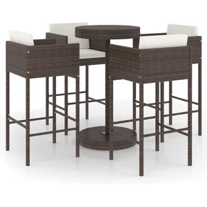 vidaXL Ensemble bar de jardin 5 pcs et coussins Résine tressée Marron pas cher