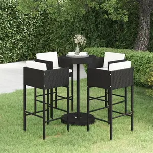 vidaXL Ensemble de bar de jardin 5 pcs et coussins Résine tressée Noir pas cher
