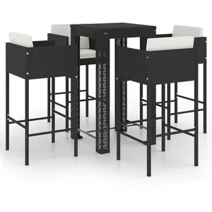 vidaXL Ensemble de bar de jardin 5 pcs et coussins Résine tressée Noir pas cher