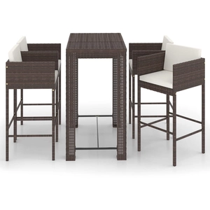vidaXL Ensemble bar de jardin 5 pcs et coussins Résine tressée Marron pas cher