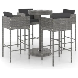 vidaXL Ensemble de bar de jardin 5 pcs et coussins Résine tressée Gris pas cher