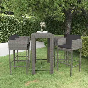 vidaXL Ensemble de bar de jardin 5 pcs et coussins Résine tressée Gris pas cher