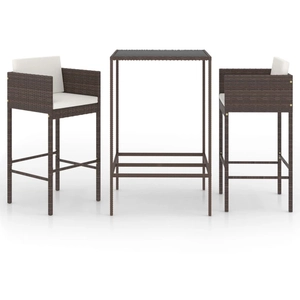 vidaXL Meubles de bar de jardin 3pcs et coussins Résine tressée Marron pas cher