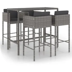 vidaXL Ensemble de bar de jardin 5 pcs et coussins Résine tressée Gris pas cher