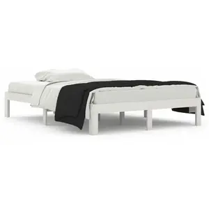 vidaXL Cadre de lit Blanc Bois massif 135x190 cm Double pas cher