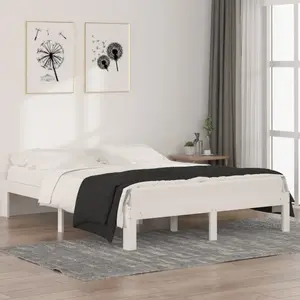 vidaXL Cadre de lit Blanc Bois de pin massif 140x190 cm pas cher