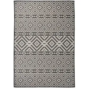 vidaXL Tapis à tissage plat d'extérieur 140x200 cm Rayures noires340852 pas cher
