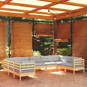 vidaXL Salon de jardin 9 pcs avec coussins gris bois de pin pas cher