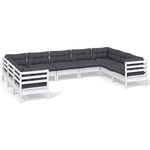 vidaXL Salon de jardin 9 pcs avec coussins blanc bois de pin pas cher