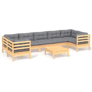 vidaXL Salon de jardin 8 pcs avec coussins gris Bois de pin pas cher