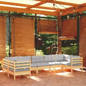 vidaXL Salon de jardin 7 pcs avec coussins gris Bois de pin pas cher