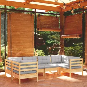vidaXL Salon de jardin 6 pcs avec coussins gris bois de pin pas cher