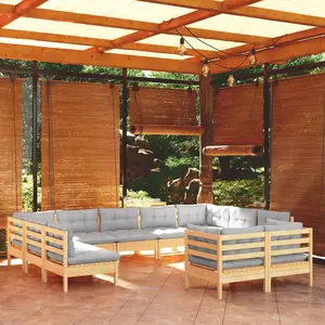 vidaXL Salon de jardin 11 pcs avec coussins gris bois de pin solide pas cher