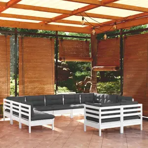 vidaXL Salon de jardin 11 pcs avec coussins blanc bois de pin solide pas cher