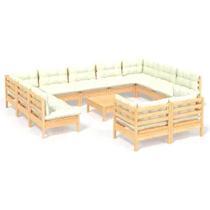 vidaXL Salon de jardin 12 pcs avec coussins crème Bois de pin massif pas cher