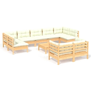 vidaXL Salon de jardin 10 pcs avec coussins crème Bois de pin massif pas cher