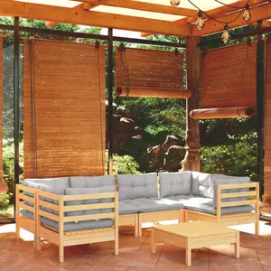 vidaXL Salon de jardin 7 pcs avec coussins gris bois de pin pas cher