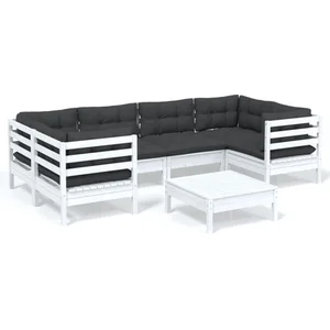 vidaXL Salon de jardin 7 pcs avec coussins blanc bois de pin pas cher