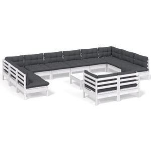 vidaXL Salon de jardin 13 pcs avec coussins blanc bois de pin pas cher