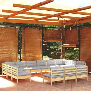 vidaXL Salon de jardin 13 pcs avec coussins gris Bois de pin solide pas cher
