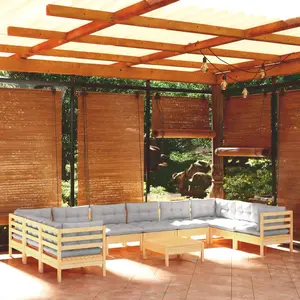 vidaXL Salon de jardin 11 pcs avec coussins gris bois de pin pas cher
