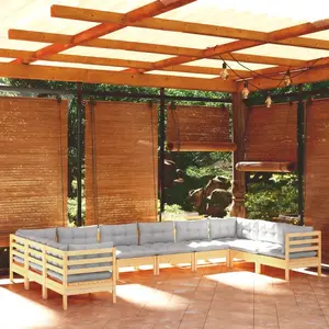 vidaXL Salon de jardin 10 pcs avec coussins gris bois de pin pas cher