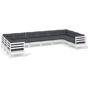 vidaXL Salon de jardin 10 pcs avec coussins blanc bois de pin pas cher