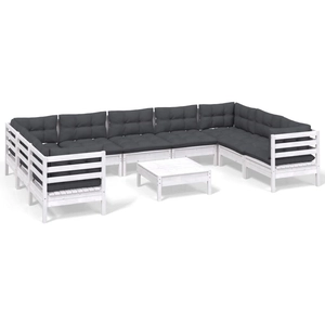 vidaXL Salon de jardin 10 pcs avec coussins blanc bois de pin pas cher