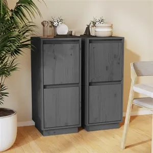 vidaXL Buffets 2 pcs Gris 31,5x34x75 cm Bois massif de pin pas cher