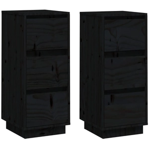 vidaXL Buffets 2 pcs Noir 32x34x75 cm Bois massif de pin
