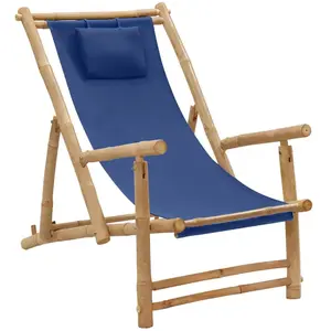 vidaXL Chaise de terrasse Bambou et toile Bleu marine pas cher