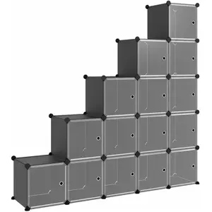 vidaXL Cubes de rangement 15 pcs avec portes Noir PP pas cher