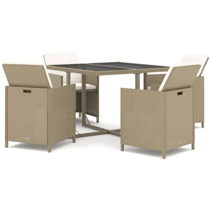 vidaXL Meubles à dîner de jardin et coussins 5 pcs Poly rotin Beige pas cher